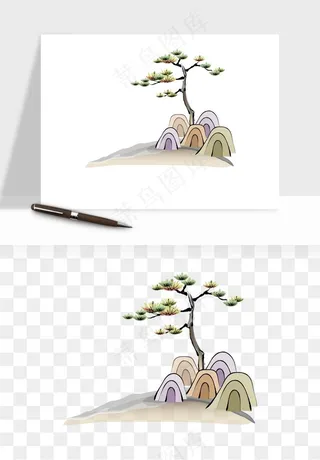 国潮松树松枝松叶png免抠