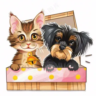 小狗小猫宠物动物卡通插画免抠