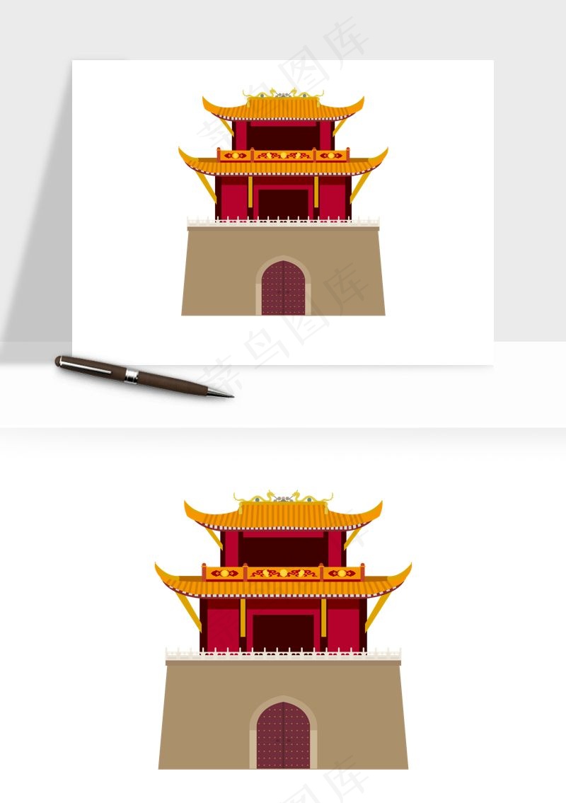 国潮风古建筑古楼古塔鼓楼ai,png免抠图