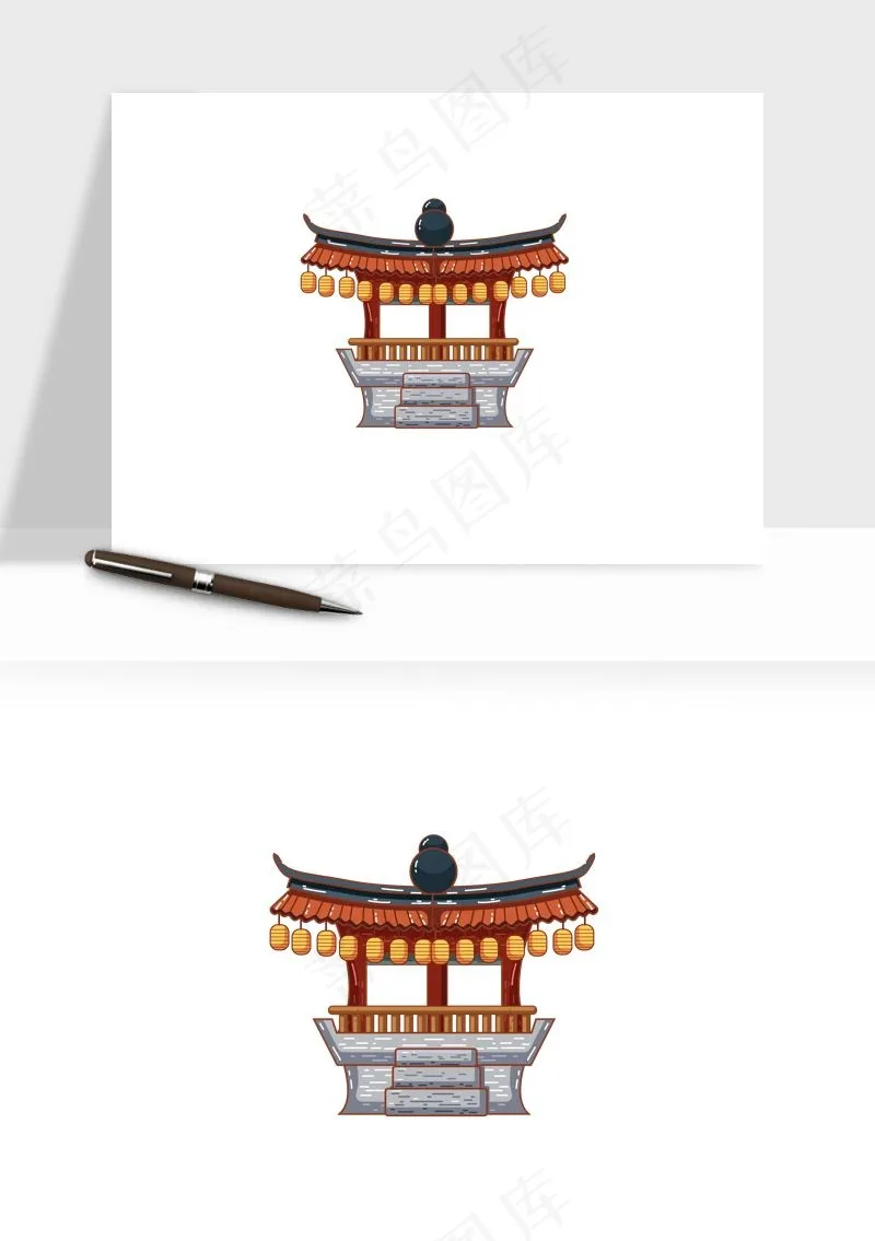 国潮风古建筑古楼古塔鼓楼ai,png免抠图