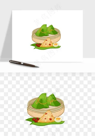国潮粽子手绘肉粽png免抠