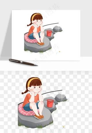 手绘节气人物插画png免抠