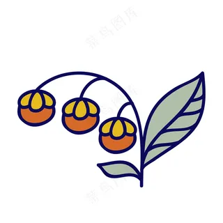 红色果子 树叶 民族风装饰小元素