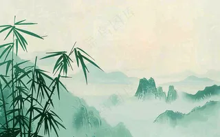 中国风插画山水画青山竹子竹叶水彩端午节清明节插画背景