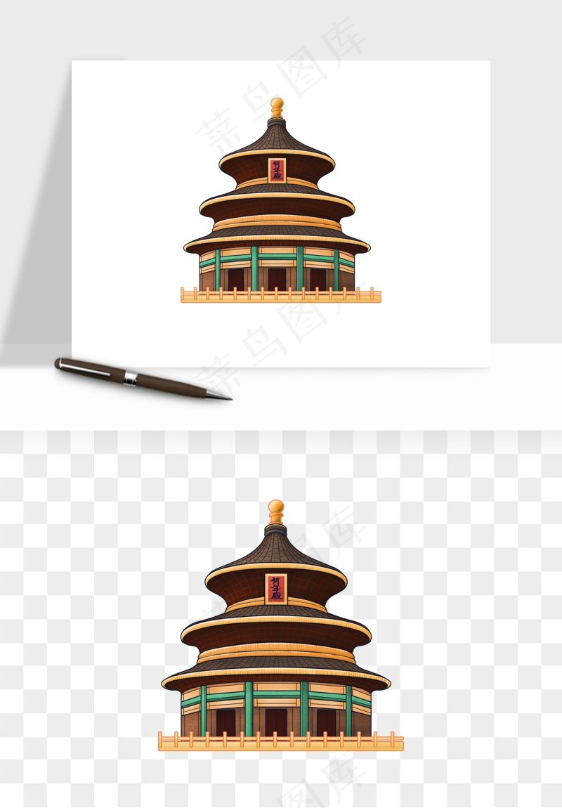 国潮风古建筑古楼古塔鼓楼psd,png免抠图