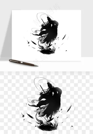 水墨江湖侠客武侠剪影png免抠