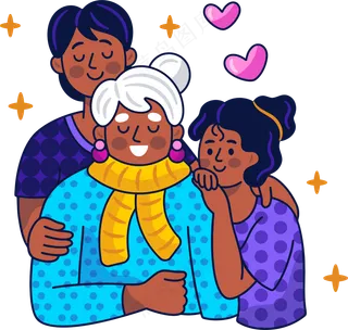 孙子孙女陪伴奶奶 美式多巴胺插画 免抠透明底