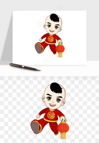手绘福娃小孩喜庆png免抠