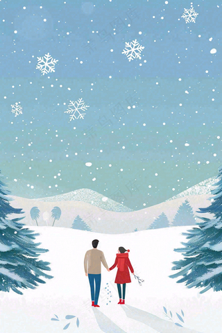 冬天白雪覆盖寒冷唯美雪景大寒插画背景