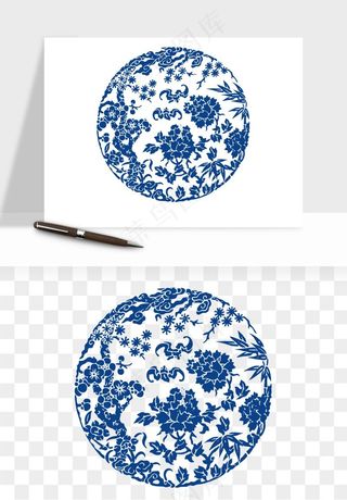 青花瓷花纹花卉图案png免抠