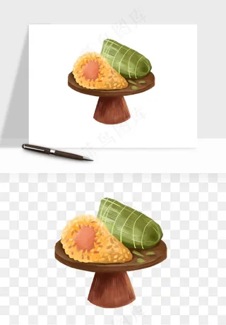 国潮粽子手绘肉粽png免抠