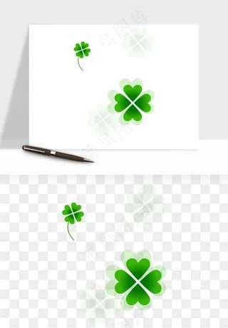 手绘四叶草幸运植物png免抠