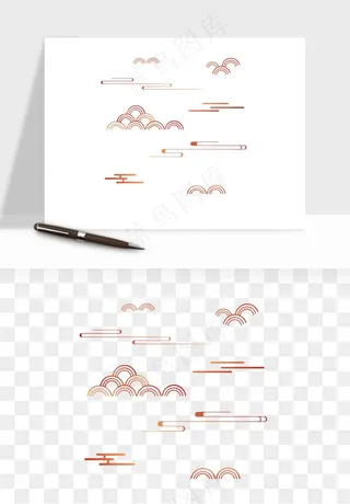 国潮线条祥云装饰png免抠