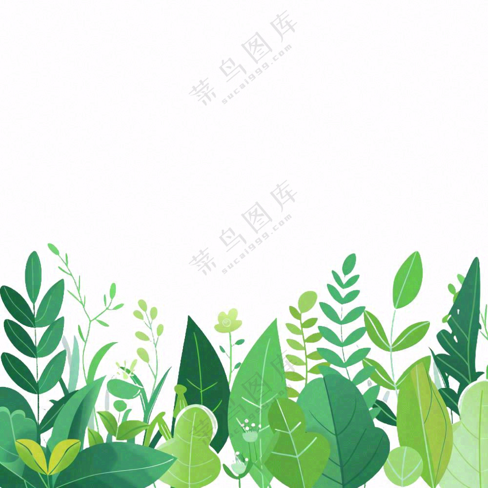 春夏绿色草丛绿叶卡通插画免抠
