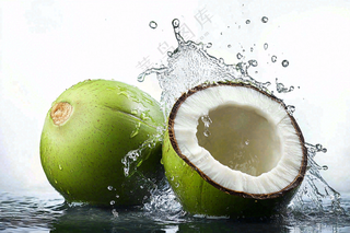椰子汁飞溅新鲜果汁摄影图