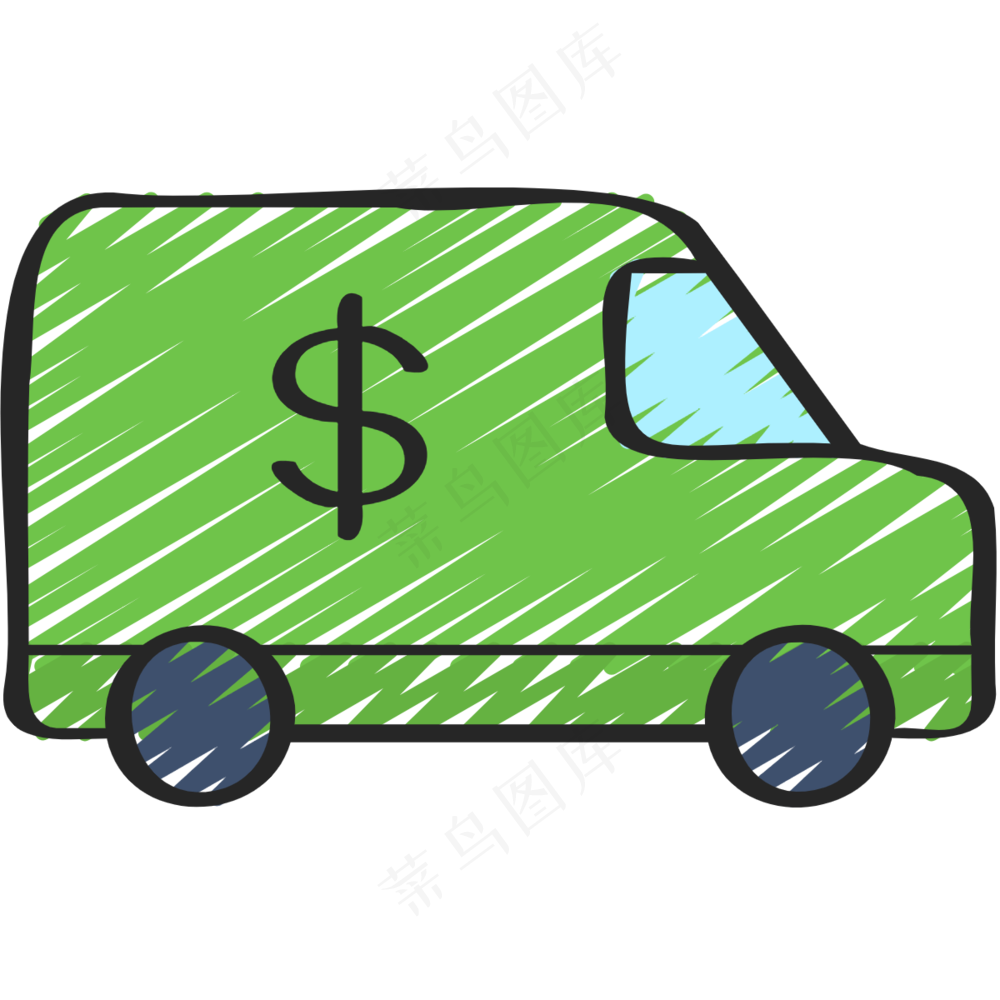 绿色运钞车 铅笔手绘图标icon