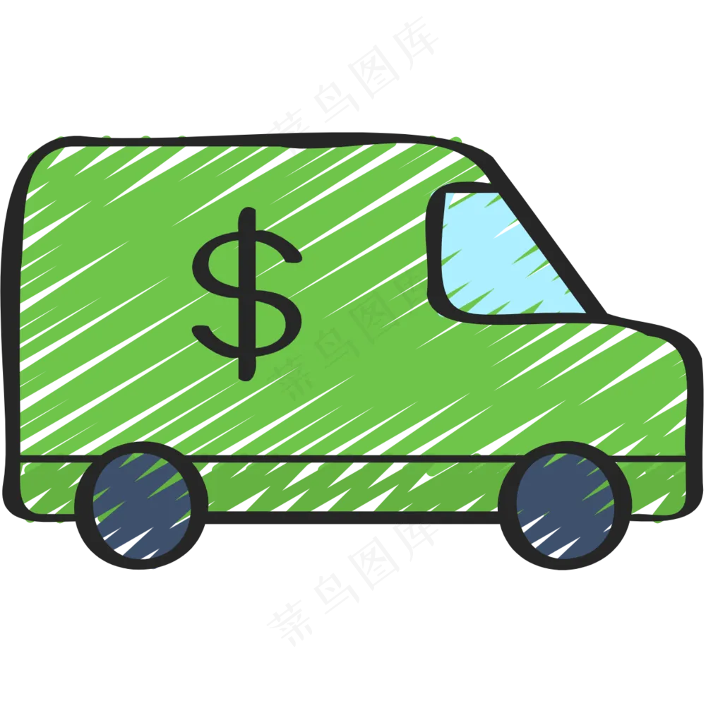 绿色运钞车 铅笔手绘图标icon