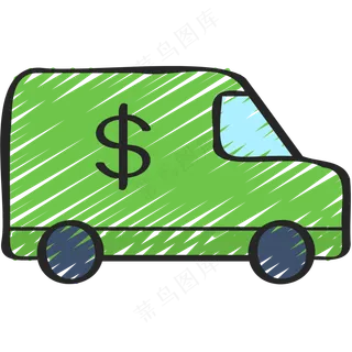 绿色运钞车 铅笔手绘图标icon