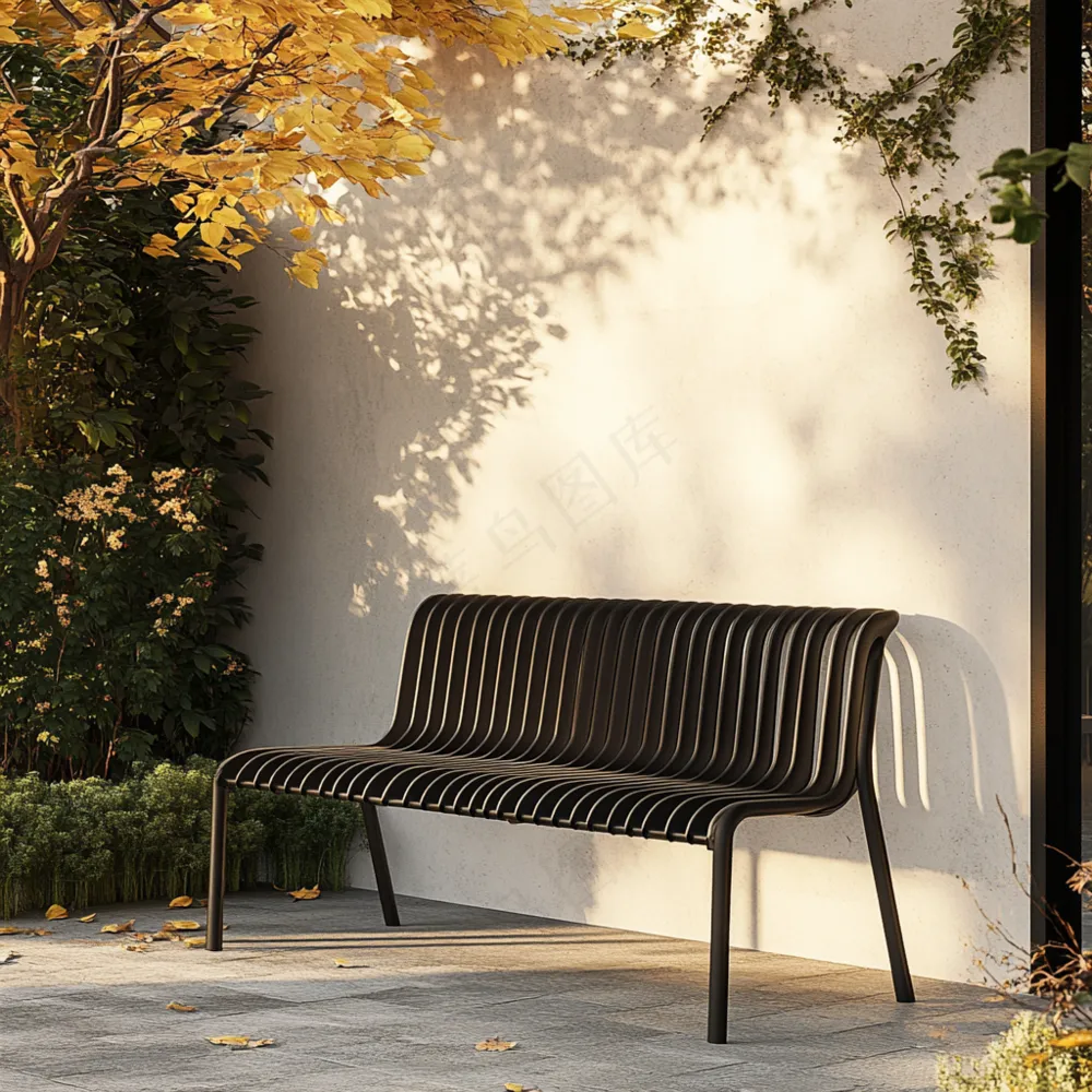 秋日树影下的长椅