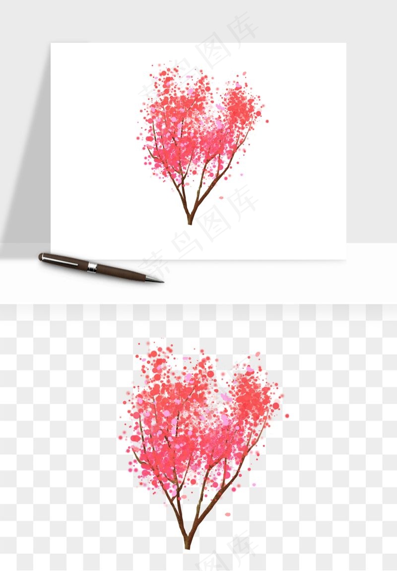 手绘樱花树png免抠