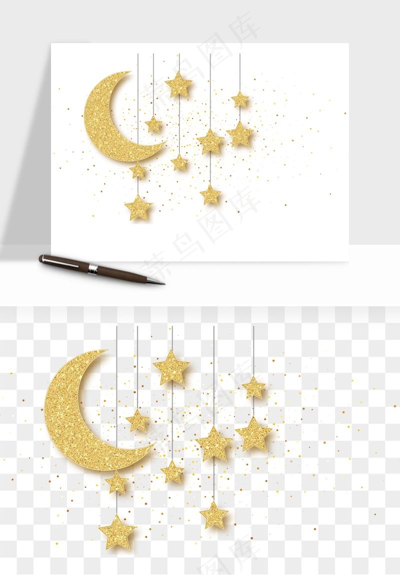 卡通星星月亮挂饰吊坠png免抠