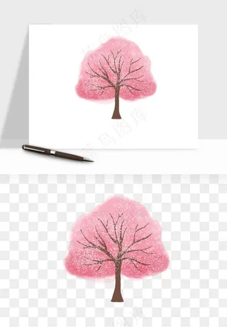 手绘浪漫花树桃花树png免抠