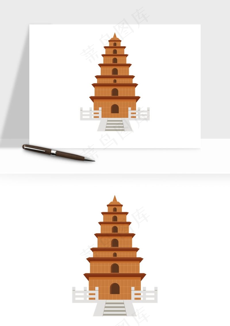 国潮风古建筑古楼古塔鼓楼ai,png免抠图