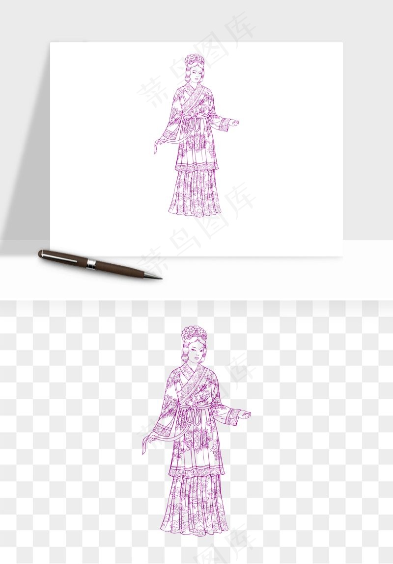 线描古代人物画像png免抠