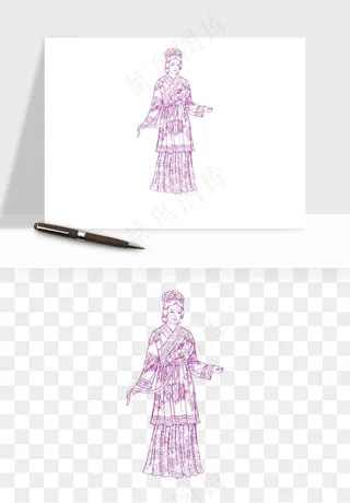 线描古代人物画像png免抠