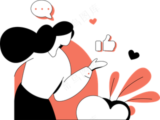 女生点赞 橙色扁平商务插画