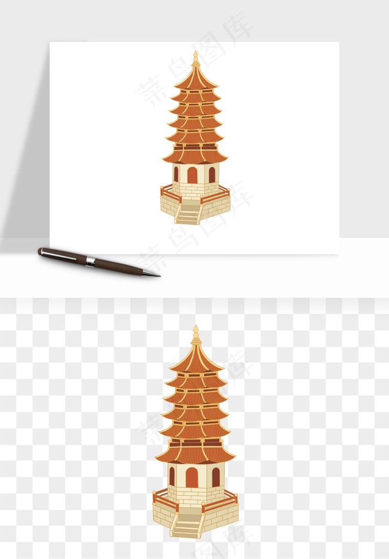 国潮风古建筑古楼古塔鼓楼psd,png免抠图