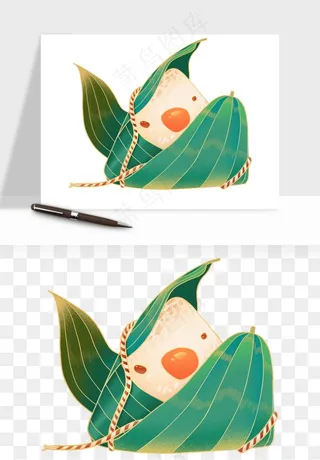 国潮粽子手绘肉粽png免抠
