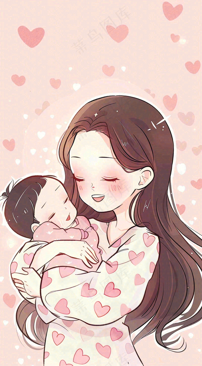 母亲节妈妈亲情抱着孩子鲜花光辉插画背景