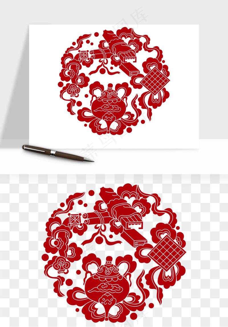 传统窗花剪纸图案png免抠