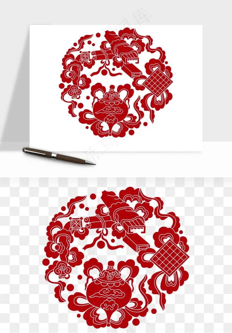 传统窗花剪纸图案png免抠