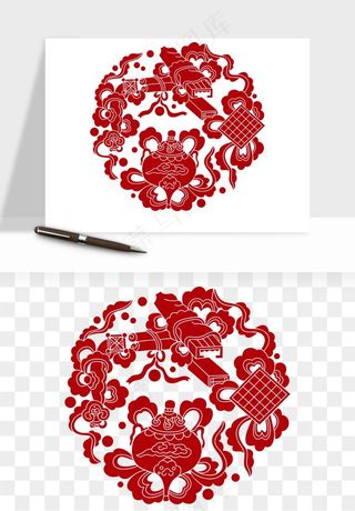 传统窗花剪纸图案png免抠
