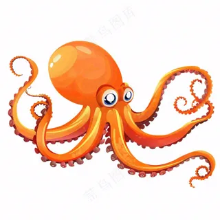 海洋动物章鱼墨鱼鱿鱼卡通插画免抠