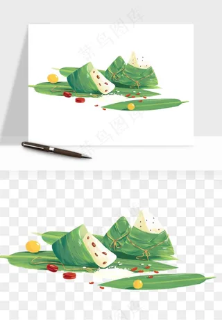 国潮粽子手绘肉粽png免抠