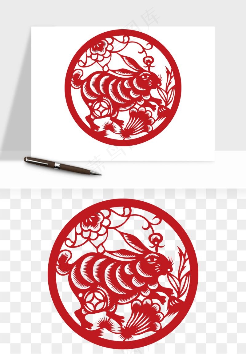 十二生肖剪纸中式纹样图案png免抠