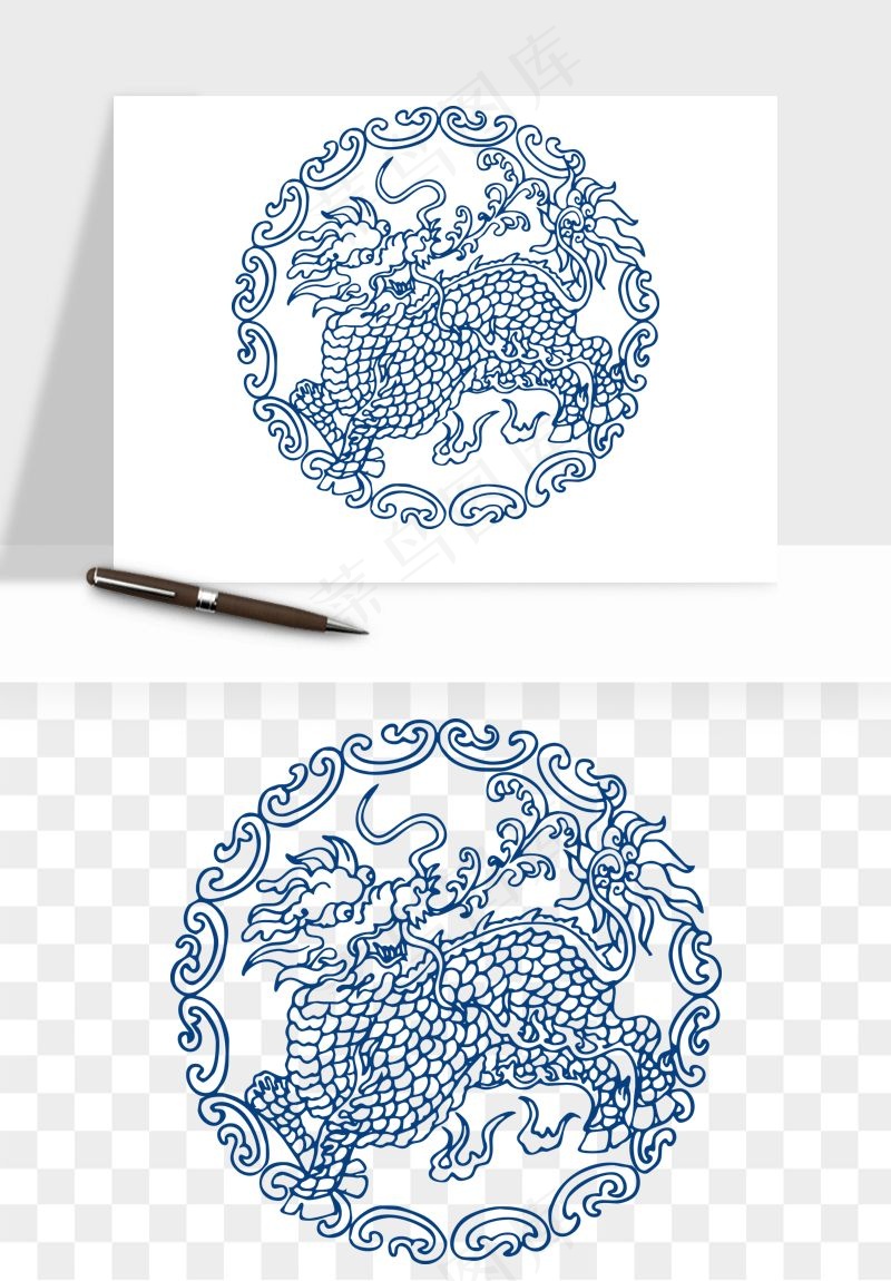 青花瓷花纹花卉图案png免抠