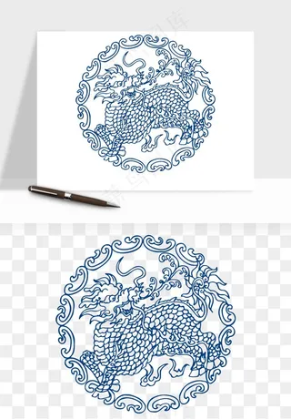 青花瓷花纹花卉图案png免抠