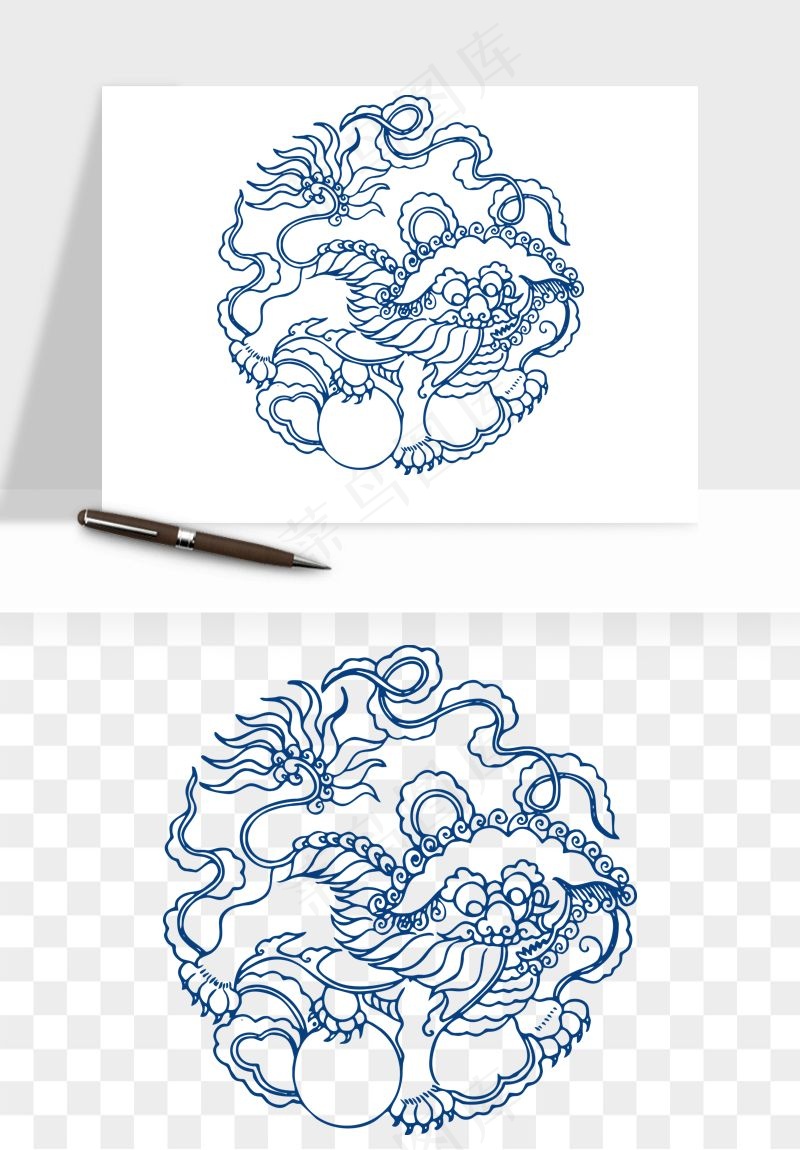 青花瓷花纹花卉图案png免抠