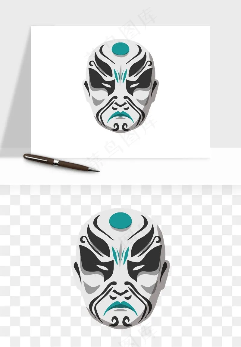 手绘戏剧脸谱卡通面具png免抠