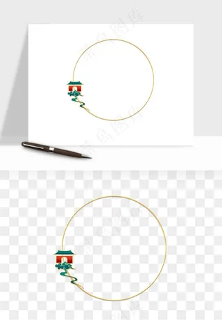 国潮风祥云浪花圆形矩形边框png免抠