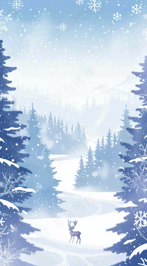 冬天白雪覆盖寒冷唯美雪景小寒插画背景