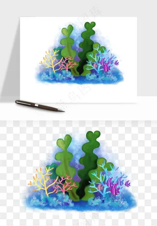 卡通珊瑚海底植物png免抠