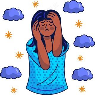 忧郁难过情绪女生 美式多巴胺插画 免抠透明底