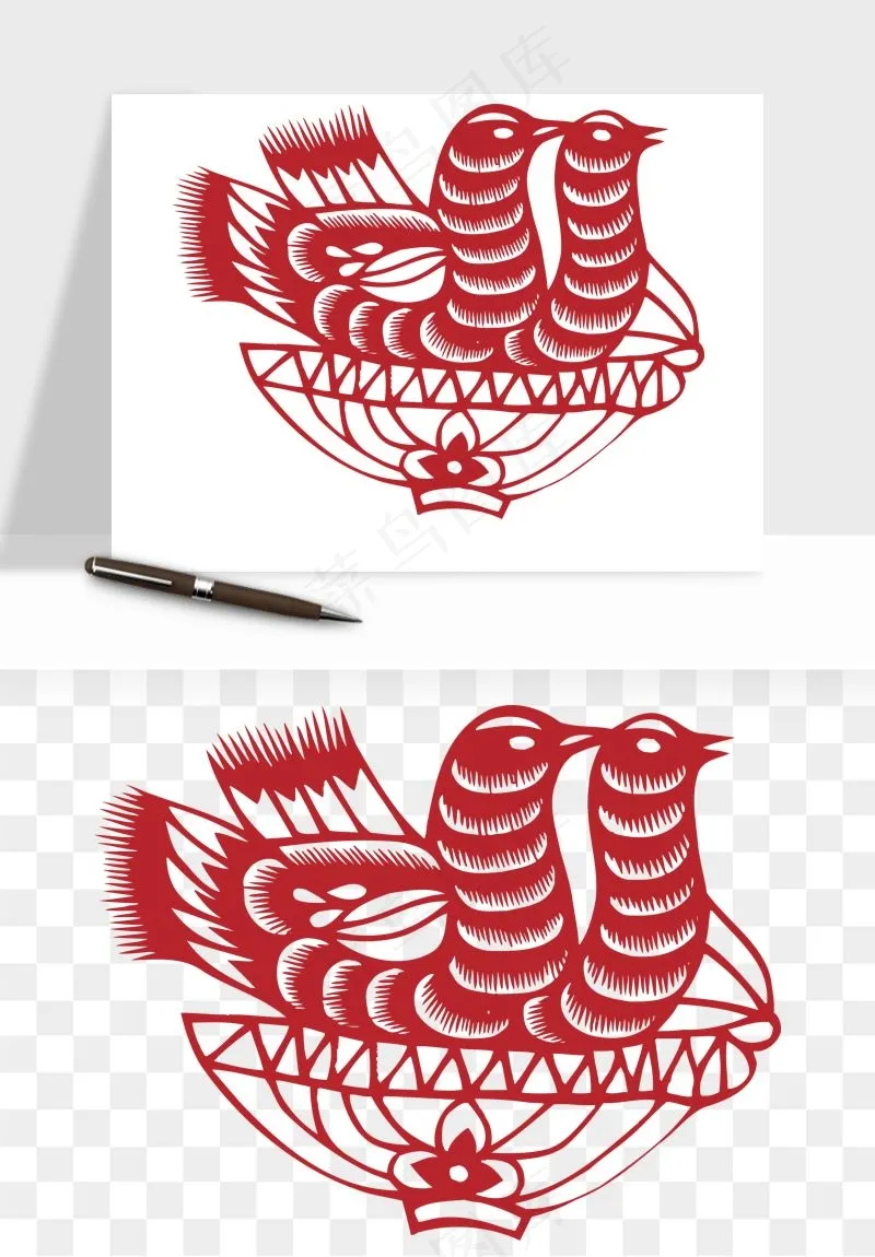 传统花鸟动物剪纸png免抠