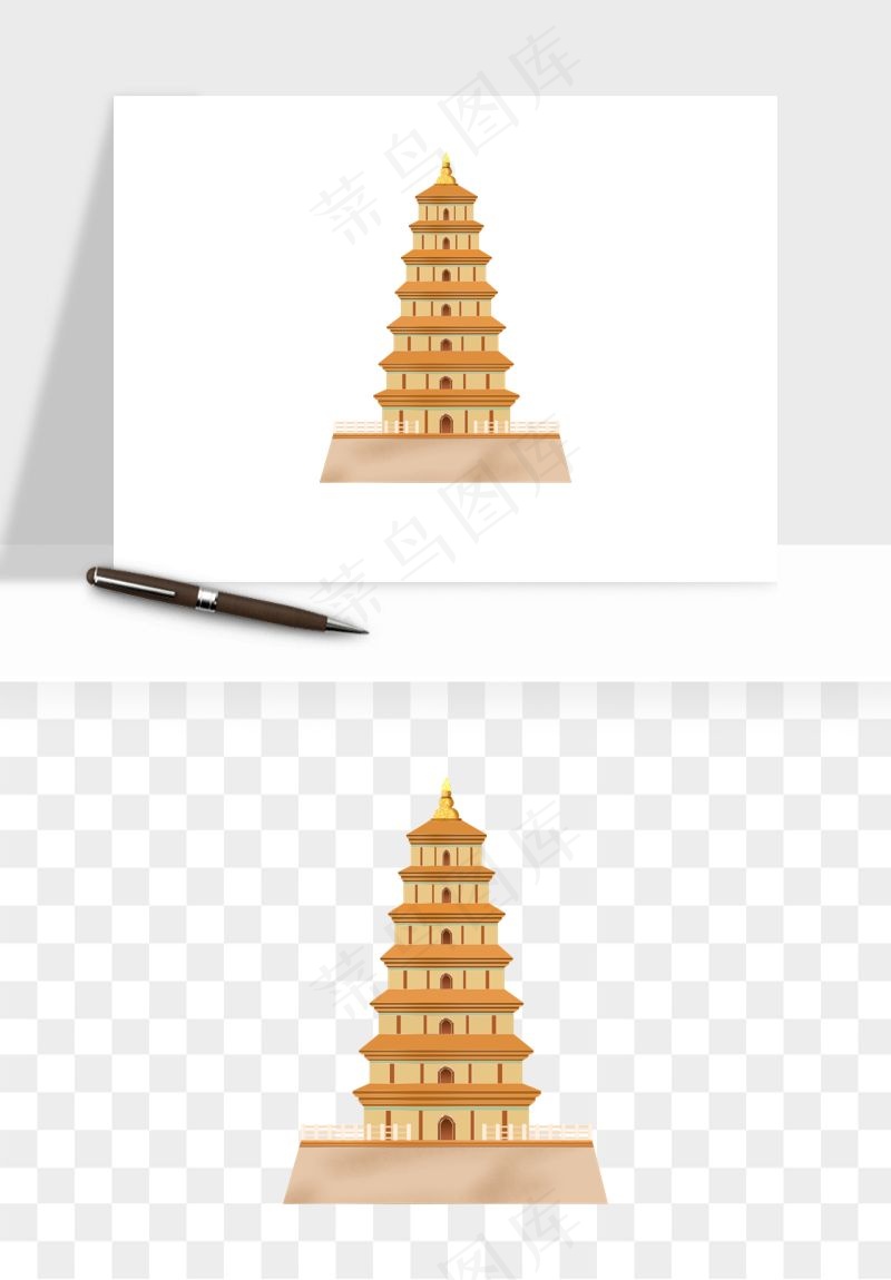 国潮高塔古塔楼建筑png免抠