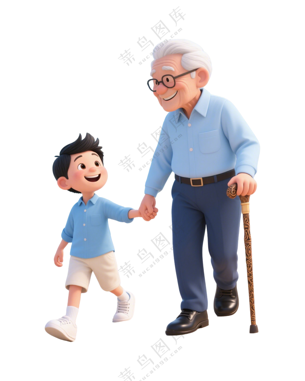 一老一少温馨3D卡通人物3